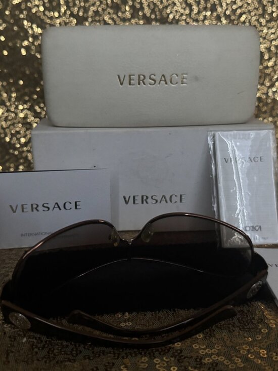 Versace Oversized Shield Sunglasses Brown Tortoise Frame Made in Italy main image 5